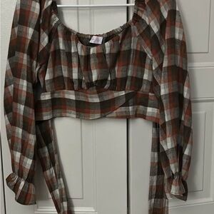 Pink Lily Checkered Long Sleeve Blouse